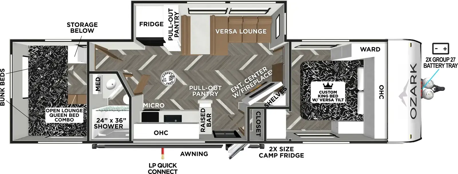 Floorplan diagram for 2026 Ozark 2890BHK