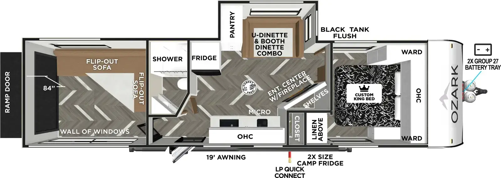 Floorplan diagram for 2026 Ozark 2900THK