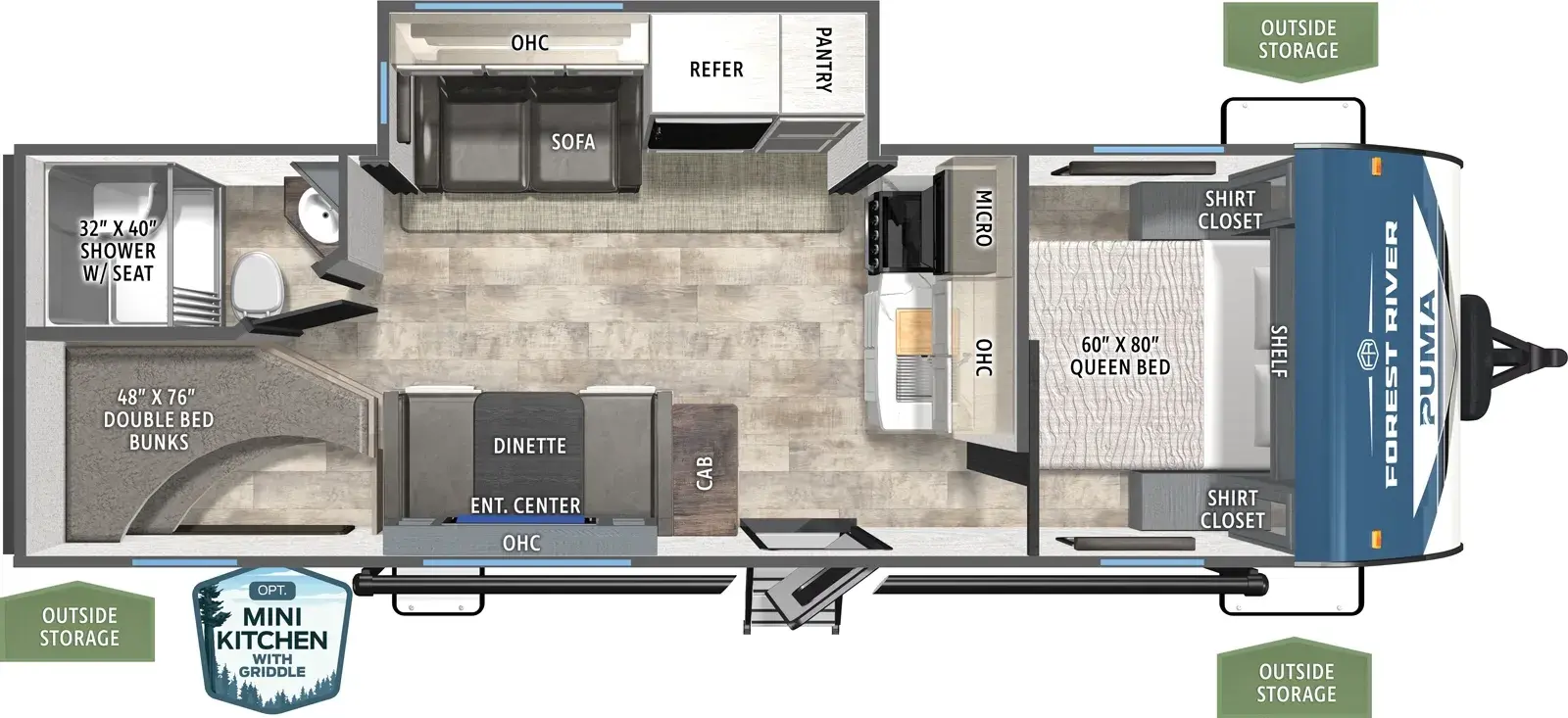 Floorplan diagram for 2026 Puma 25BHS