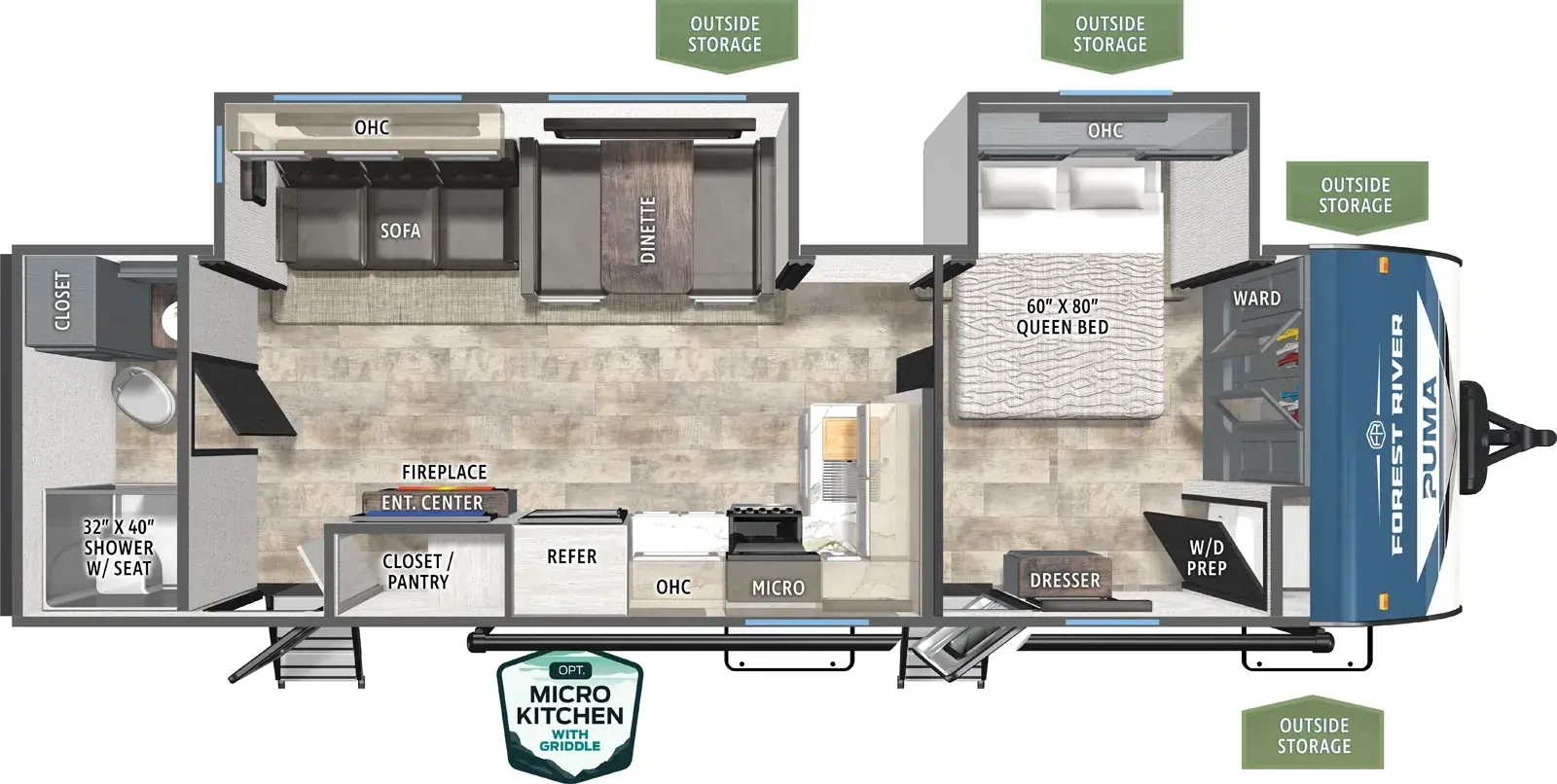 Floorplan diagram for 2026 Puma 27RBDS