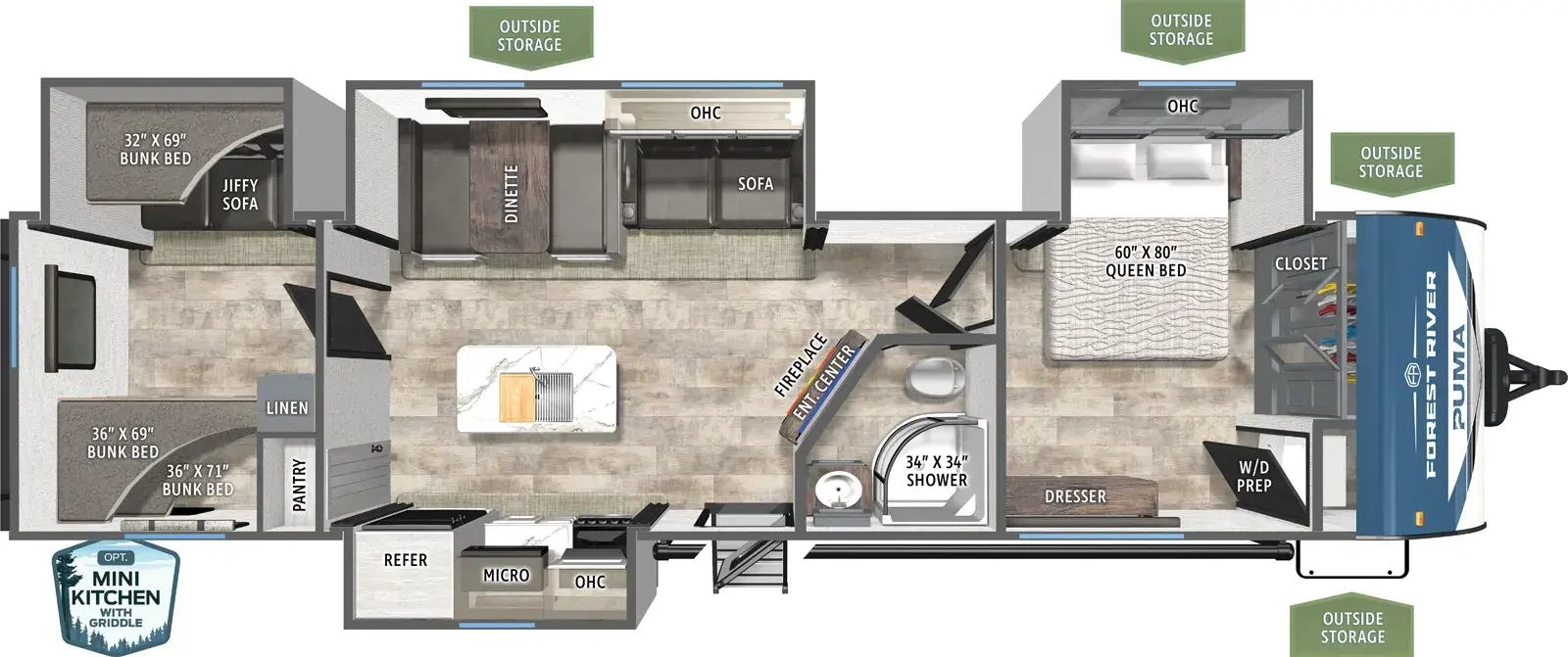 Floorplan diagram for 2026 Puma 32BHFS