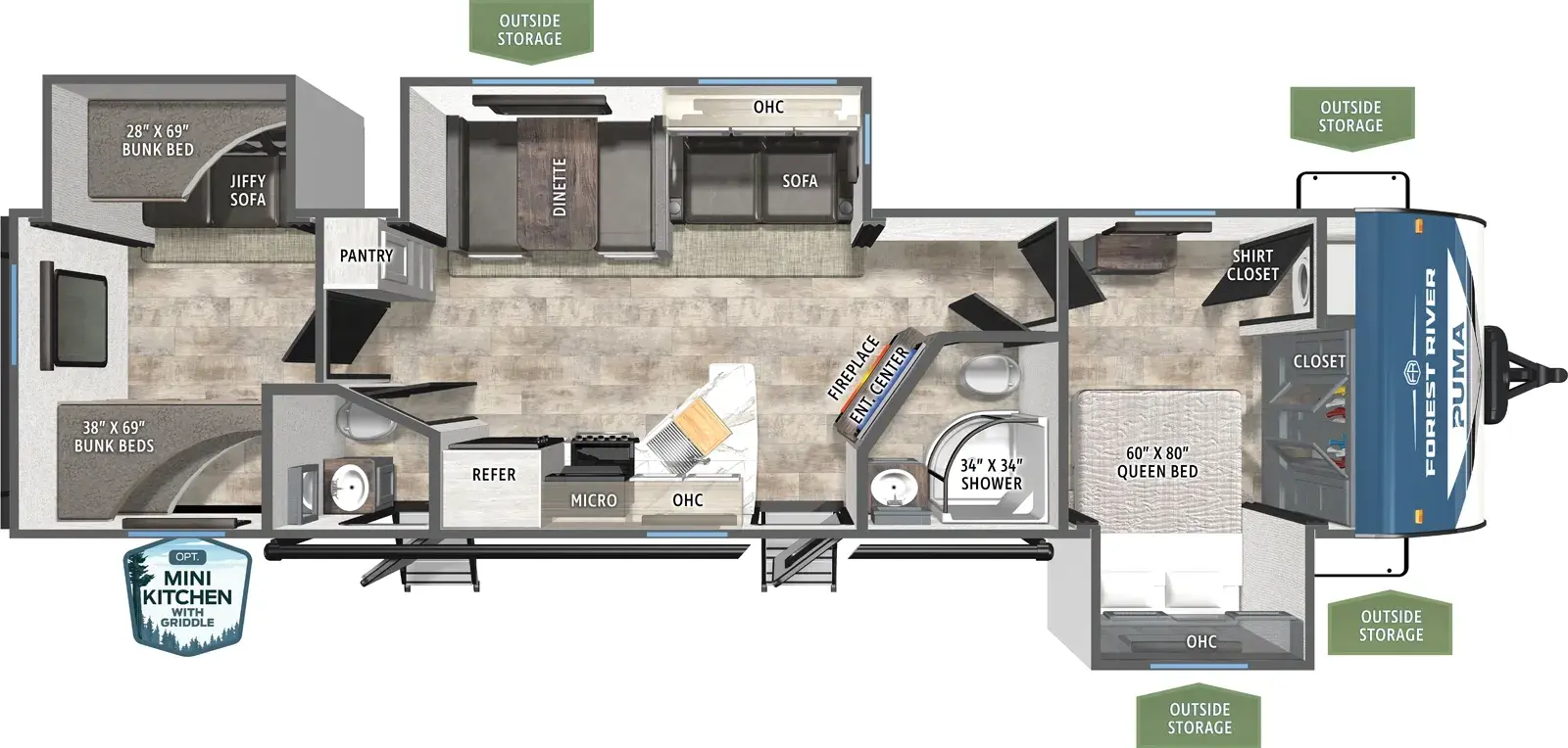 Floorplan diagram for 2026 Puma 32BHQS