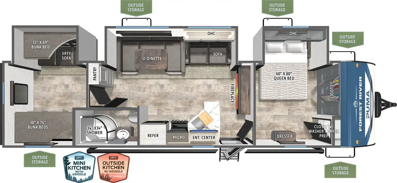 Floorplan diagram for 2026 Puma 32RBFQ