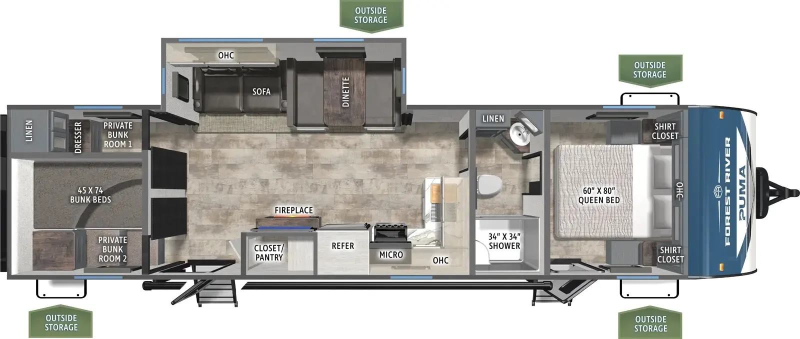 Floorplan diagram for 2026 Puma 337BH