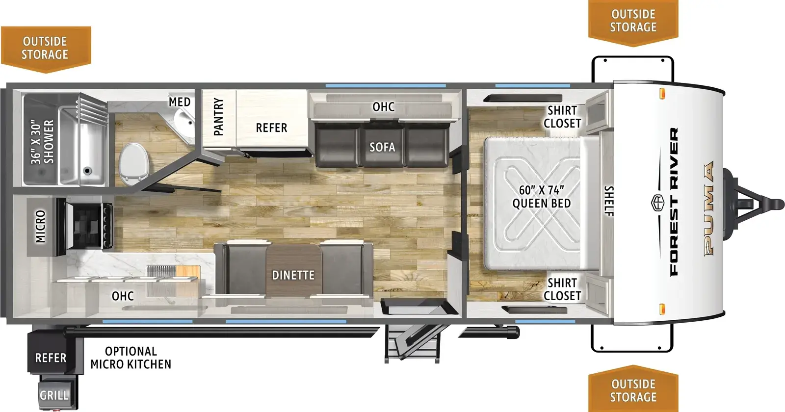 Floorplan diagram for 2026 Puma Camping Edition 210RKCE