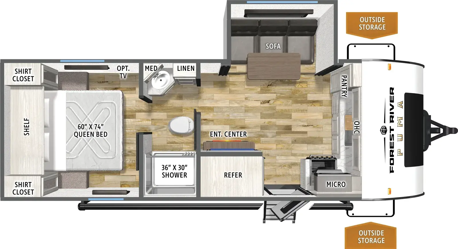 Floorplan diagram for 2026 Puma Camping Edition 211FKCE