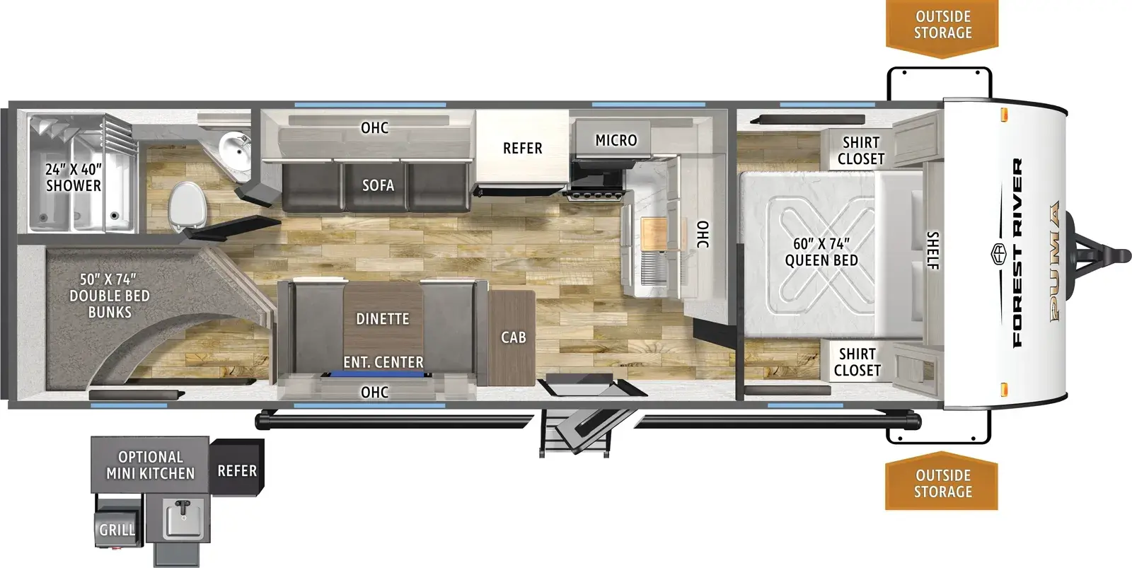 Floorplan diagram for 2026 Puma Camping Edition 23BHCE