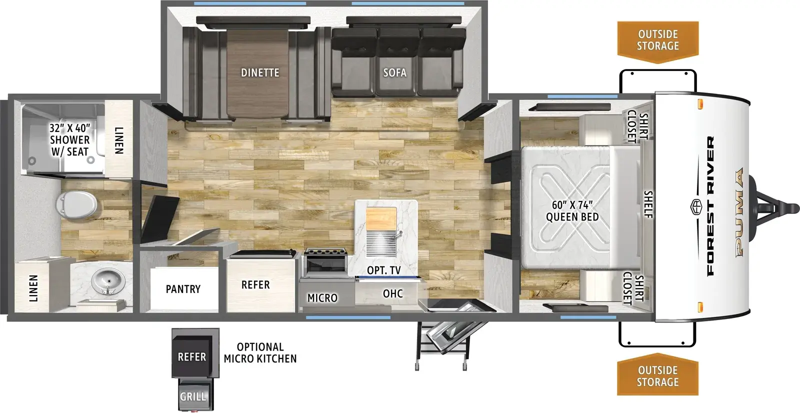 Floorplan diagram for 2026 Puma Camping Edition 250RBCE