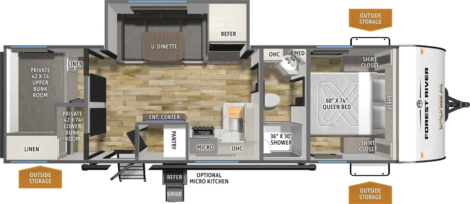 Floorplan diagram for 2026 Puma Camping Edition 263BHCE