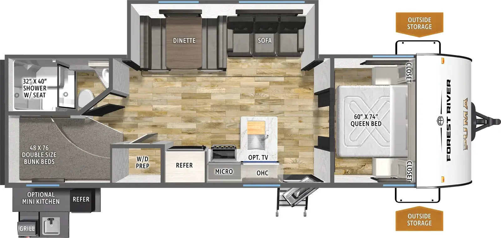 Floorplan diagram for 2026 Puma Camping Edition 283BHCE