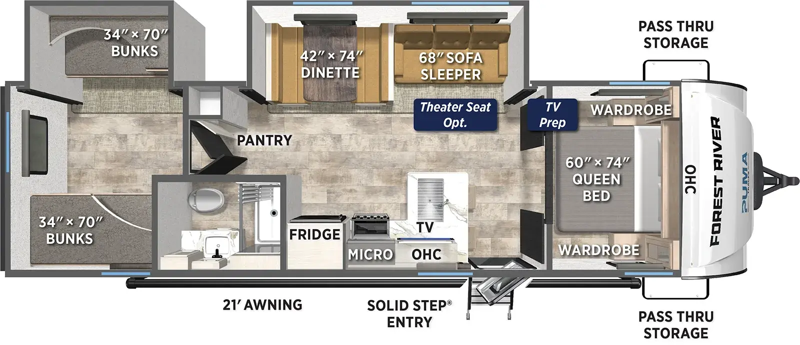 Floorplan diagram for 2026 Puma Tracks 302BHS