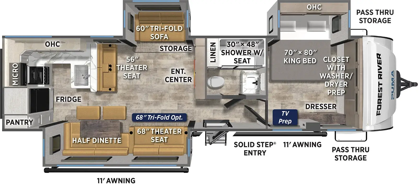 Floorplan diagram for 2026 Puma Tracks 3060RKTS