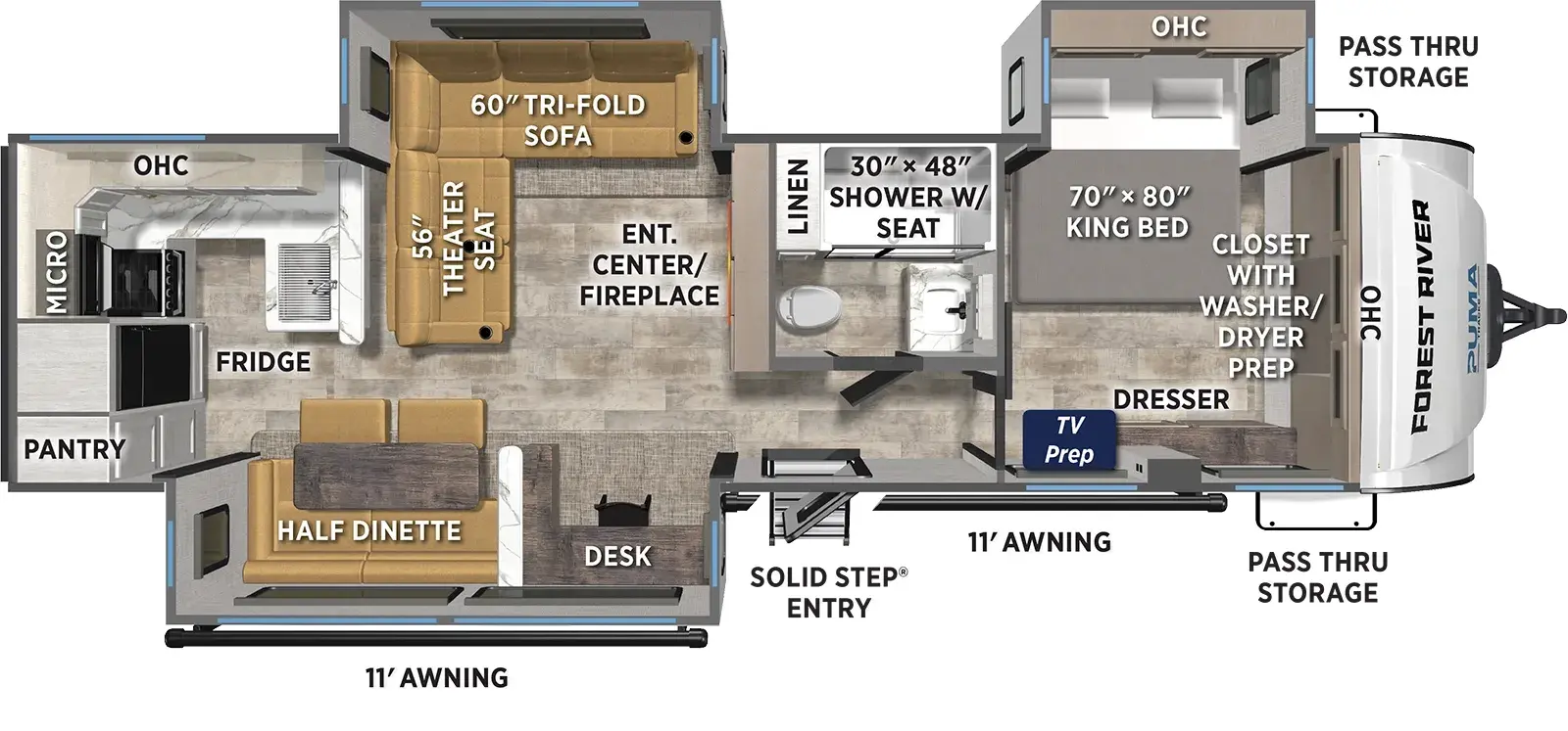 Floorplan diagram for 2026 Puma Tracks 3070RKLS