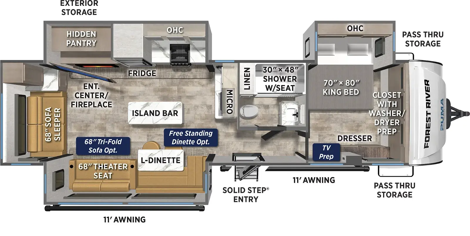 Floorplan diagram for 2026 Puma Tracks 3380RLBT
