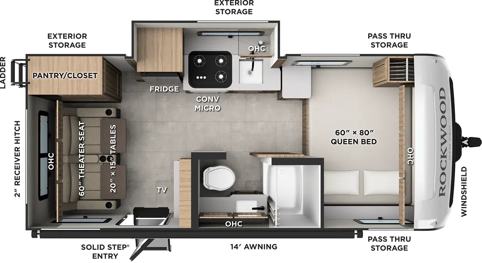 Floorplan diagram for 2027 Rockwood Geo Pro G19RLS