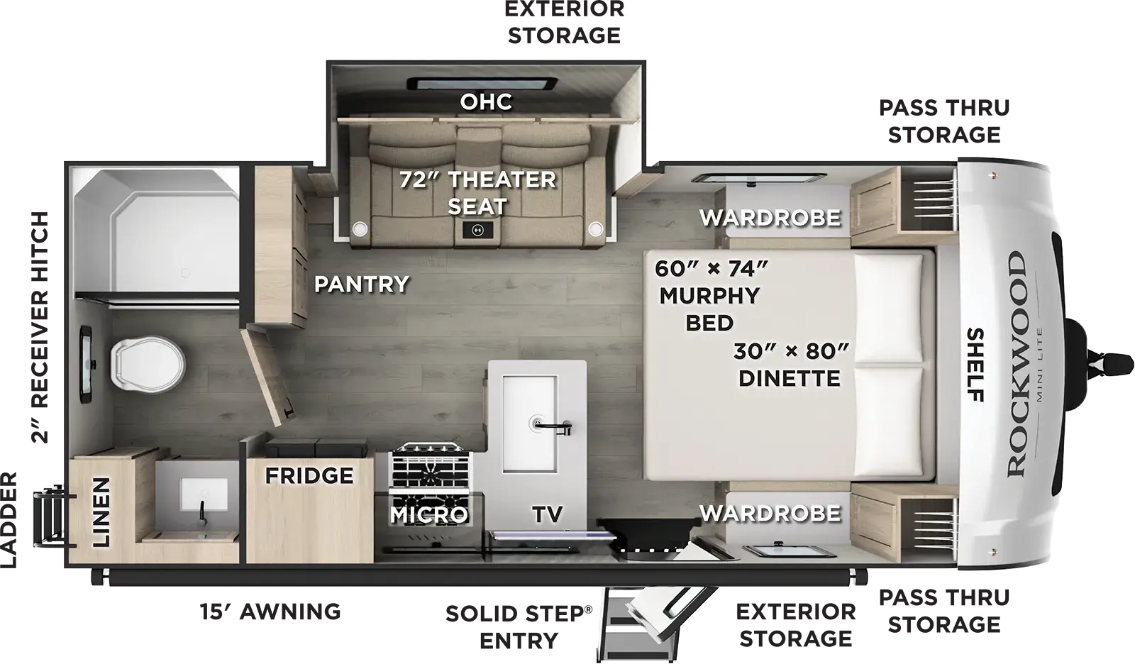 Floorplan diagram for 2027 Rockwood Mini Lite 2108RB