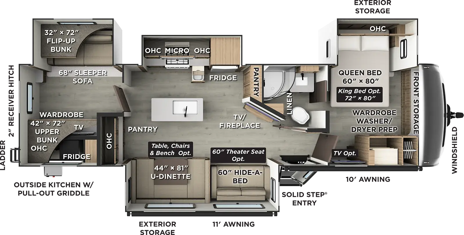 Floorplan diagram for 2027 Rockwood Signature Travel Trailers 8336BH