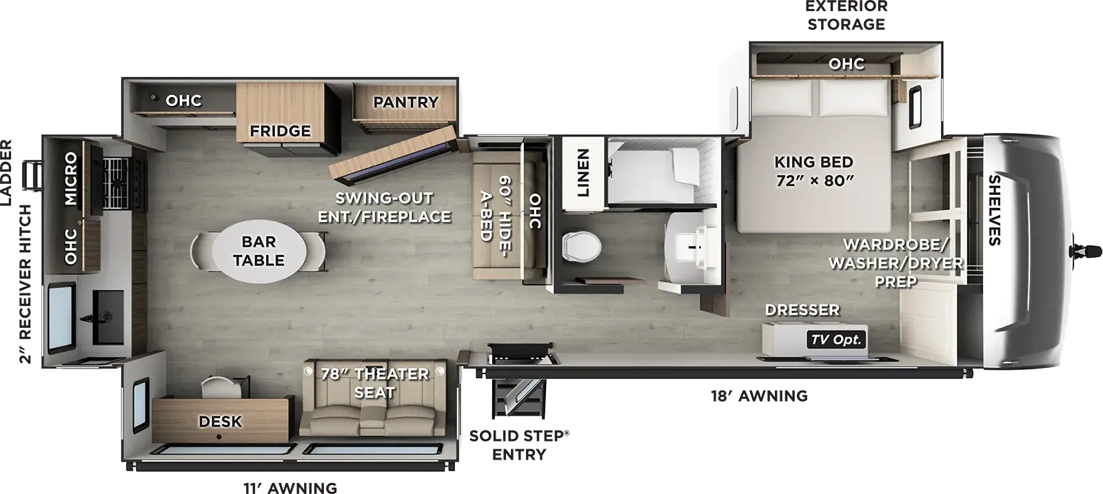 Floorplan diagram for 2027 Rockwood Signature Travel Trailers 8393RK