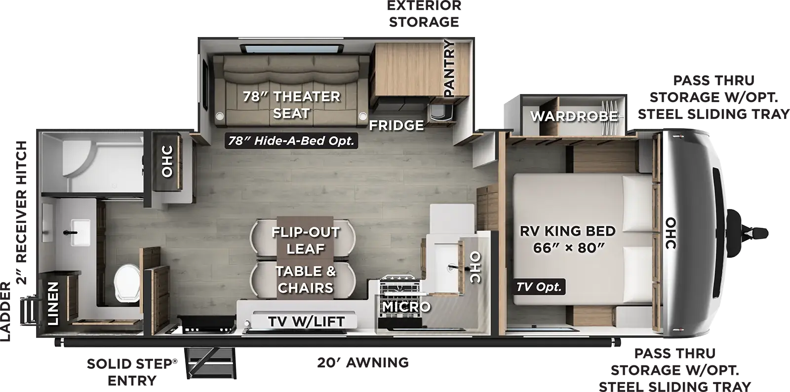 Floorplan diagram for 2027 Rockwood Ultra Lite Travel Trailers 2621RB
