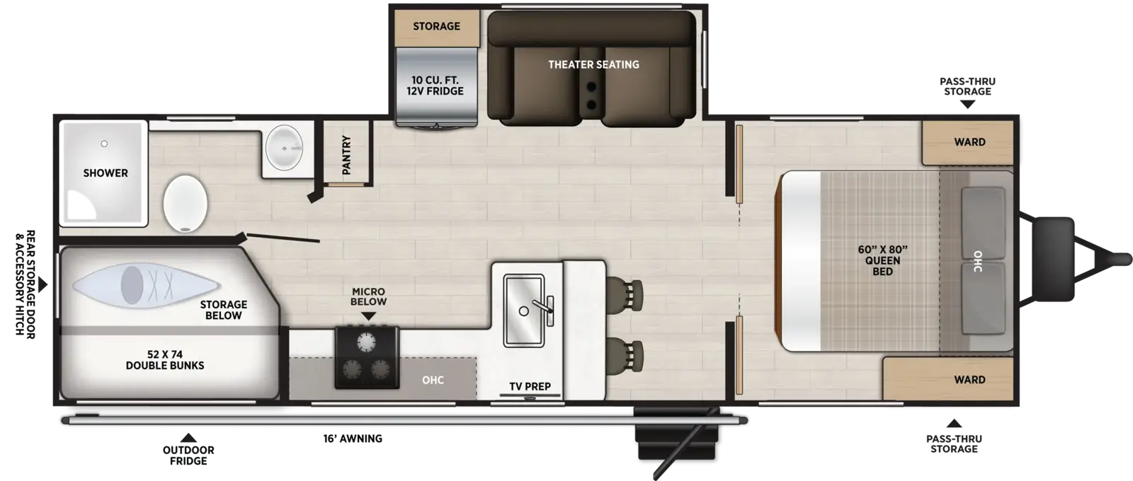 Floorplan diagram for 2027 Salem Hemisphere Travel Trailers 245BHHL