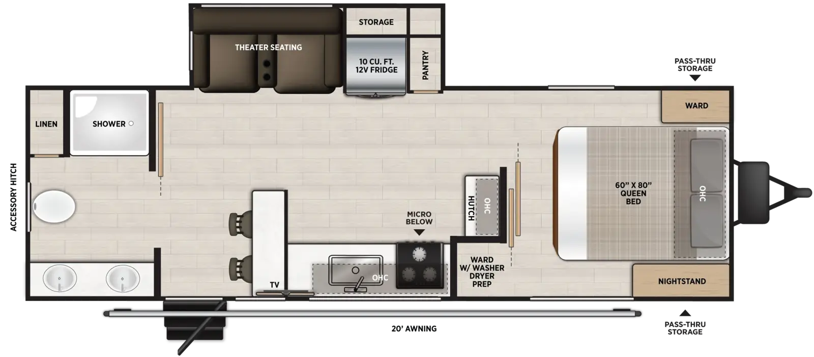 Floorplan diagram for 2027 Salem Hemisphere Travel Trailers 24RBHL