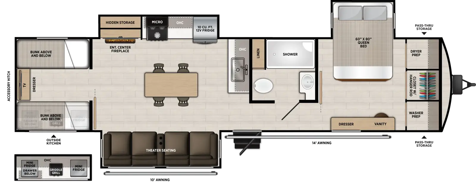 Floorplan diagram for 2027 Salem Hemisphere Travel Trailers 301FAM