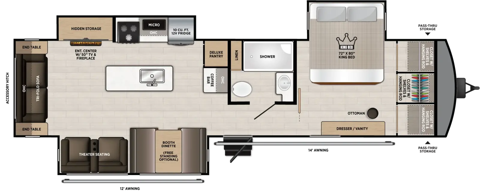 Floorplan diagram for 2027 Salem Hemisphere Travel Trailers 308RL