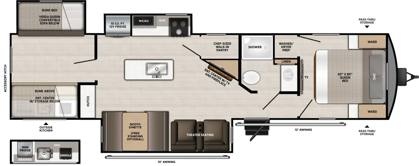 Floorplan diagram for 2027 Salem Hemisphere Travel Trailers 310BHI