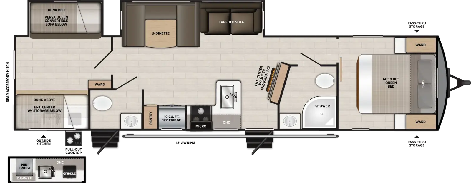 Floorplan diagram for 2027 Salem Hemisphere Travel Trailers 314BUD
