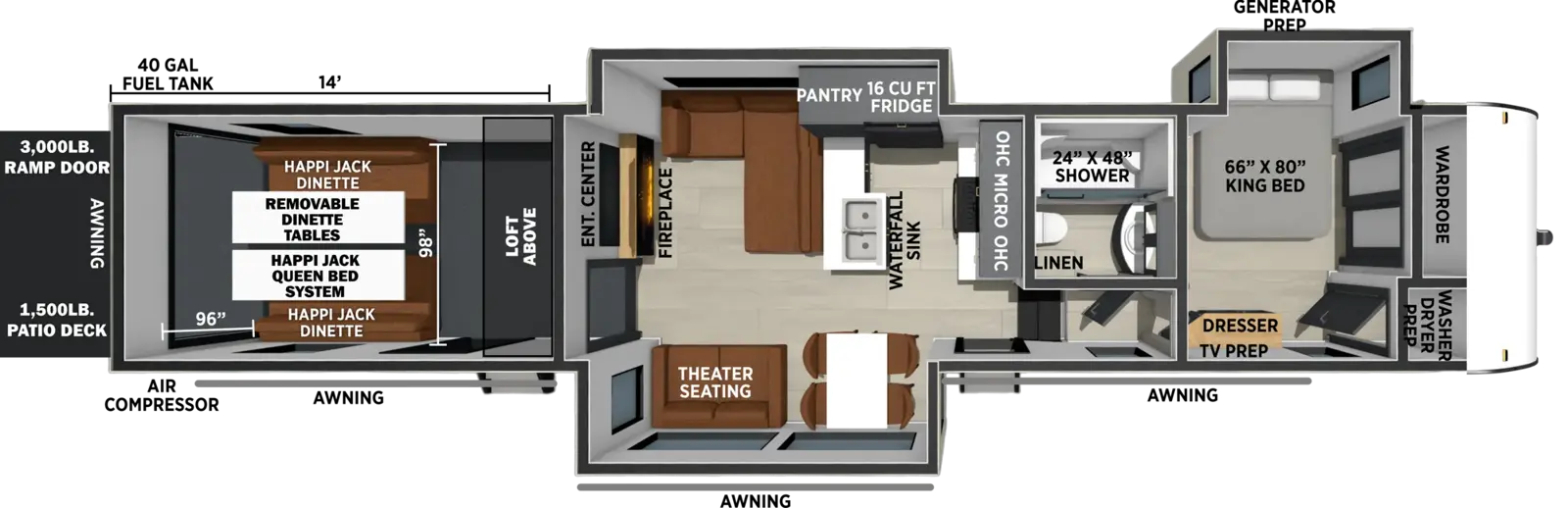 Floorplan diagram for 2027 Shockwave 4114GX