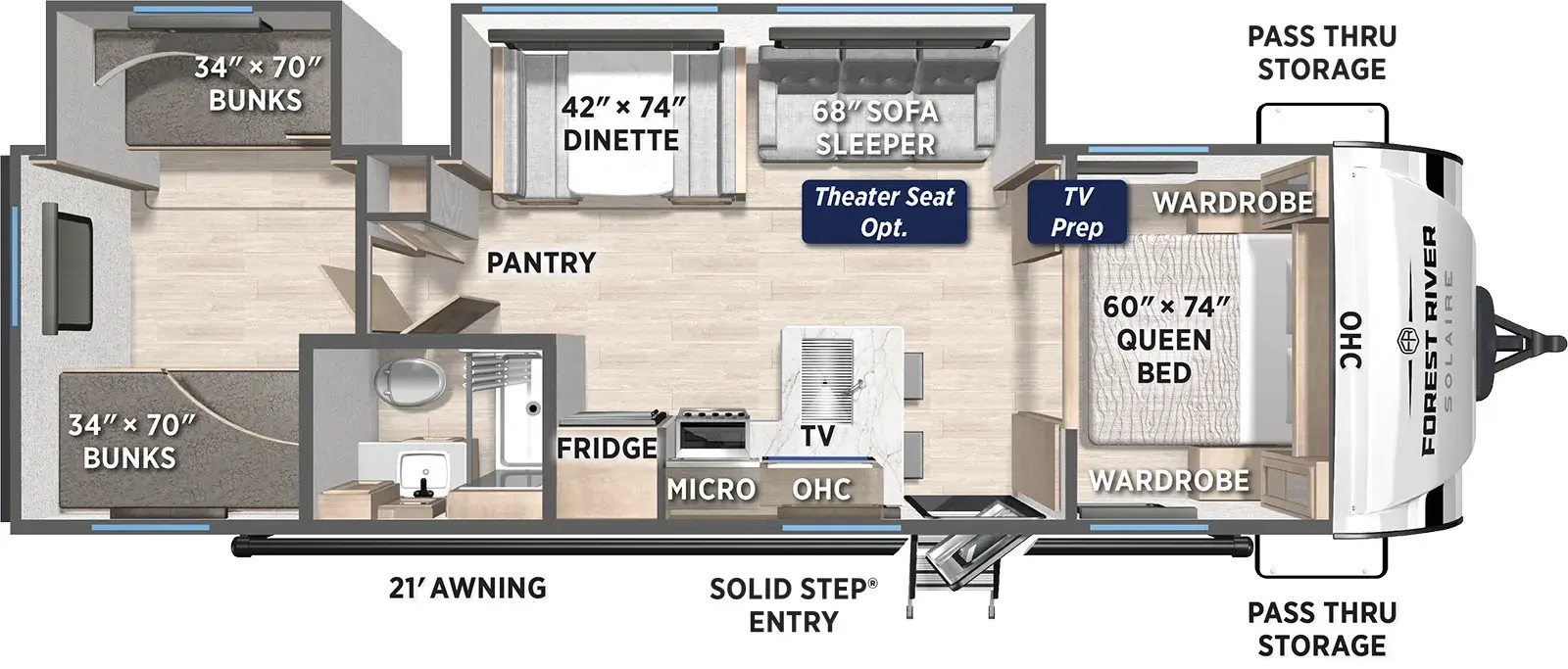 Floorplan diagram for 2026 Solaire 302BHS