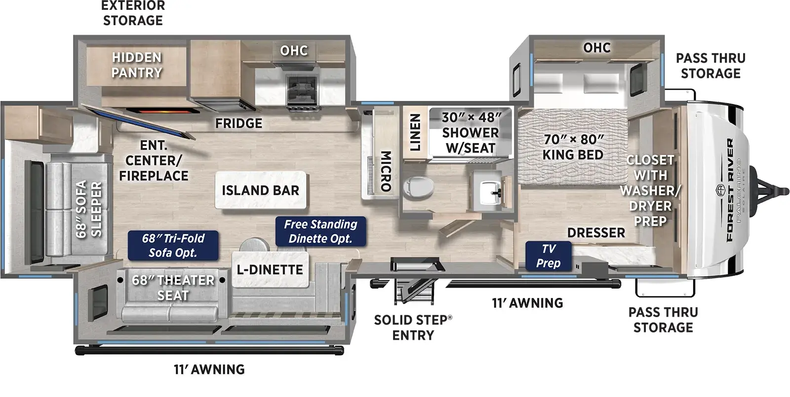 Floorplan diagram for 2026 Solaire 3380RLBT