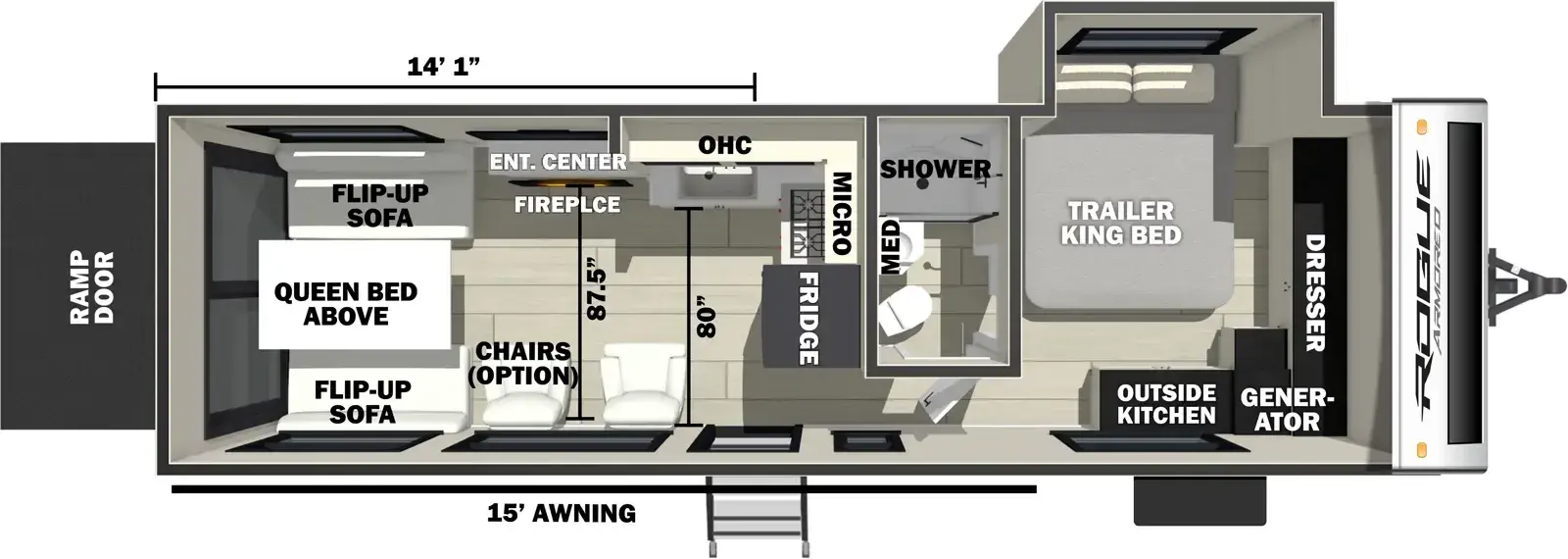 Floorplan diagram for 2026 Vengeance Rogue Armored Travel Trailers 25L141