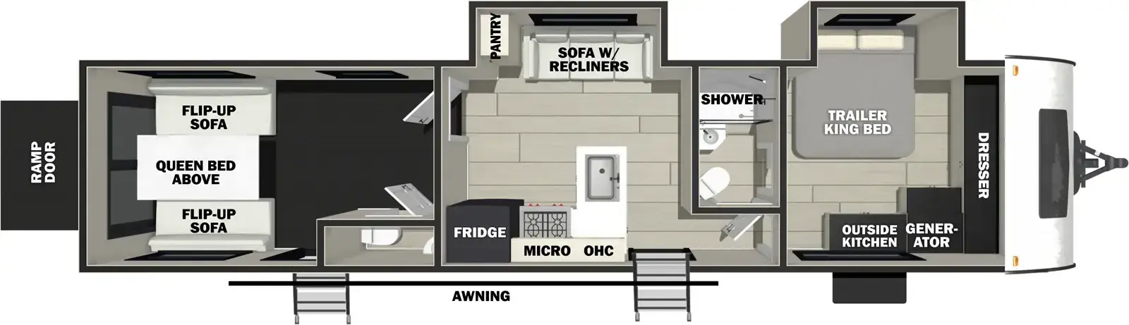 Floorplan diagram for 2026 Vengeance Rogue Armored Travel Trailers 32L132