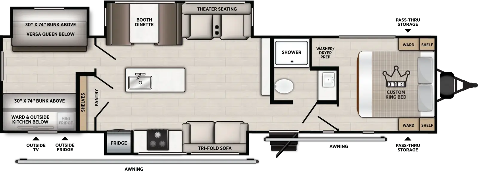 Floorplan diagram for 2027 Vibe 3400BH