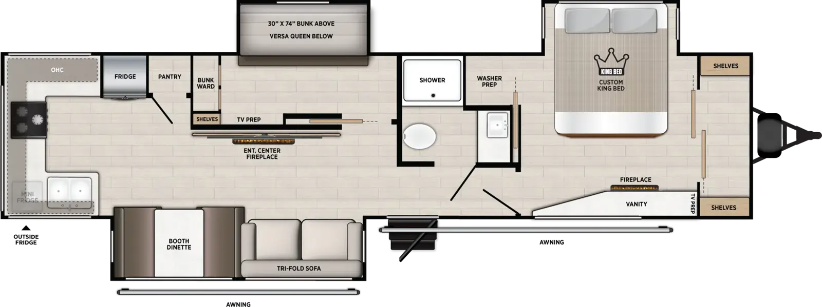 Floorplan diagram for 2027 Vibe 3400SB
