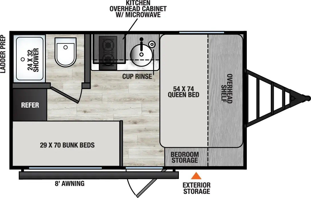Floorplan diagram for 2026 Viking Travel Trailers 12BH