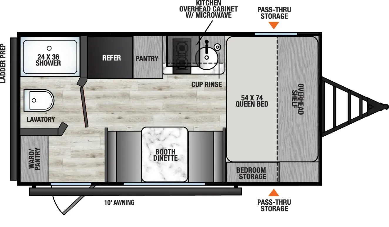 Floorplan diagram for 2026 Viking Travel Trailers 16FB