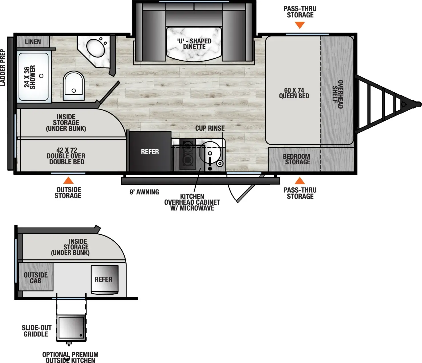 Floorplan diagram for 2026 Viking Travel Trailers 18DBS