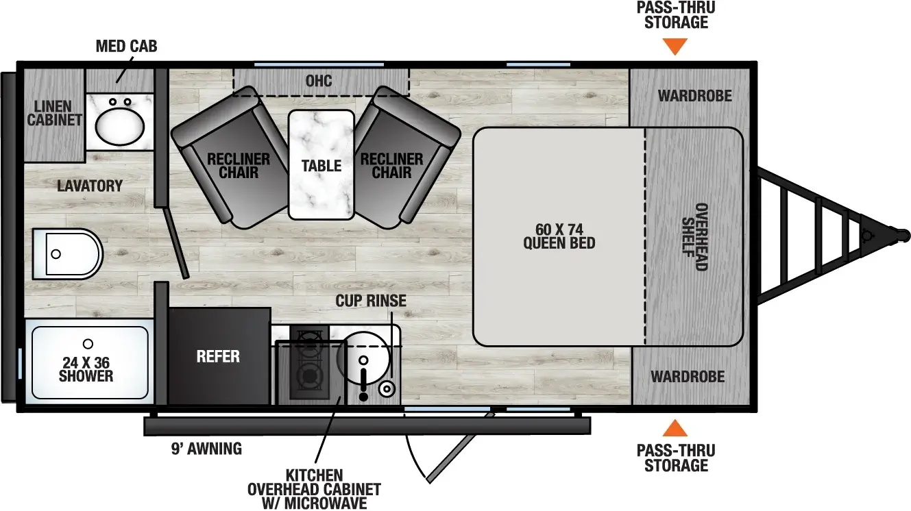 Floorplan diagram for 2026 Viking Travel Trailers 18FQ