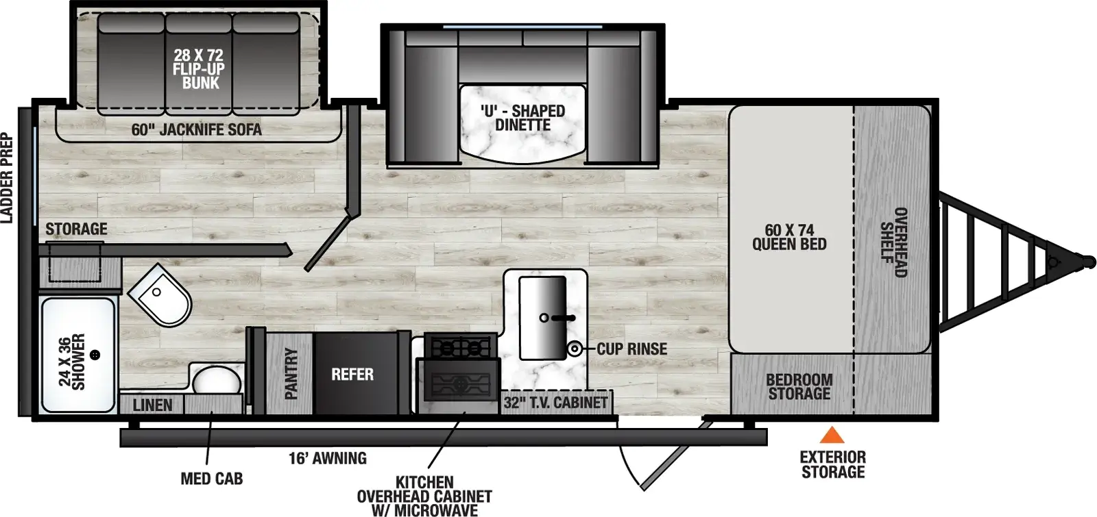 Floorplan diagram for 2026 Viking Travel Trailers 22BHSR