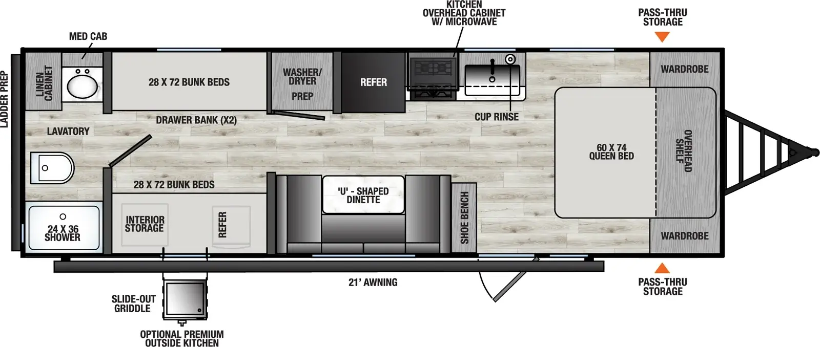 Floorplan diagram for 2026 Viking Travel Trailers 25QBH