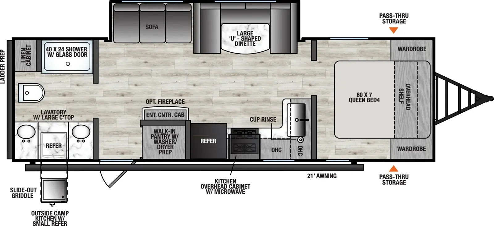 Floorplan diagram for 2026 Viking Travel Trailers 25RB