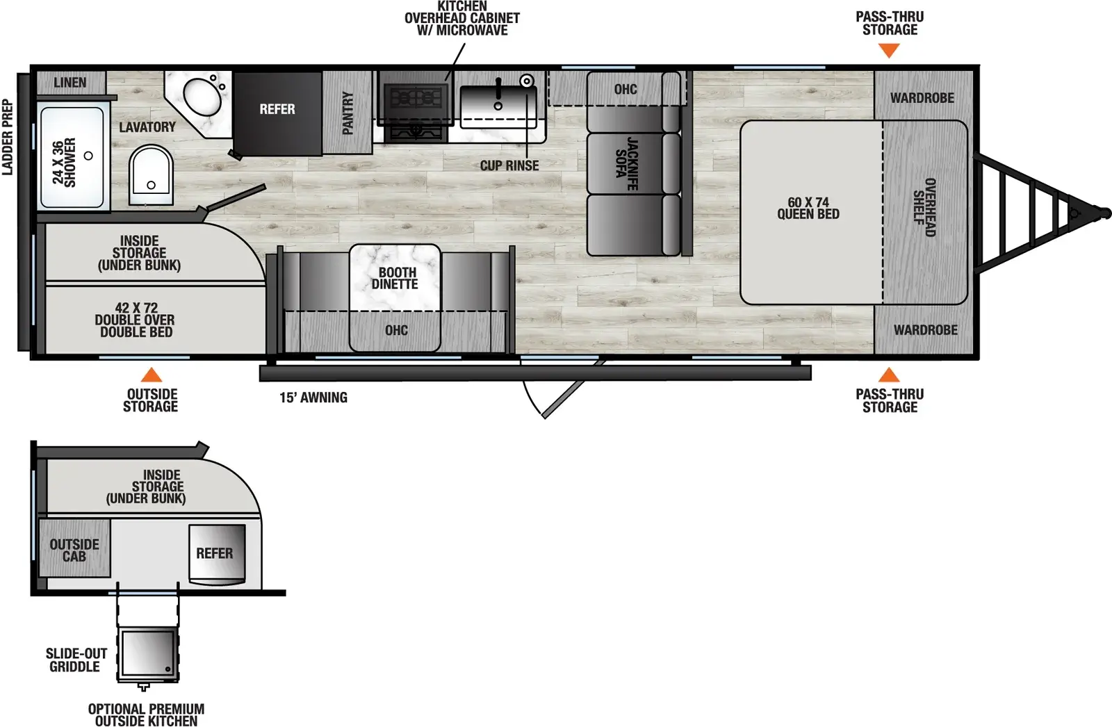 Floorplan diagram for 2026 Viking Travel Trailers 26BH
