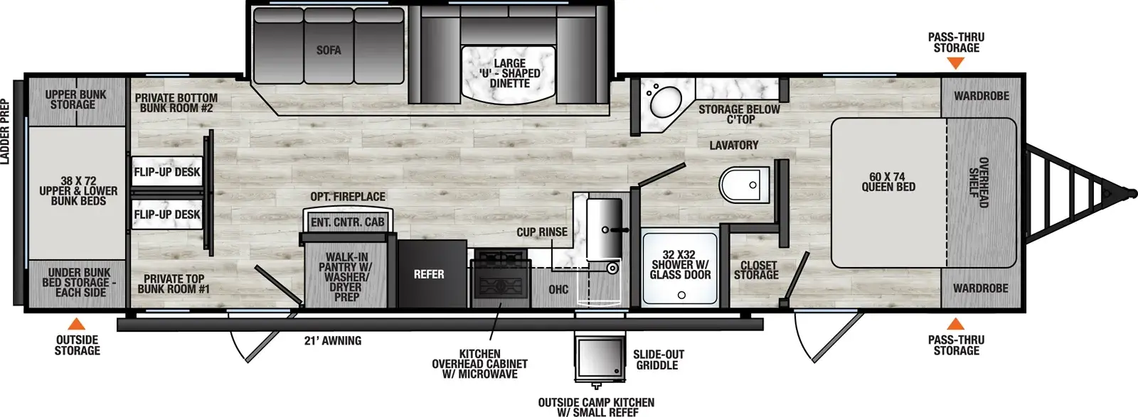 Floorplan diagram for 2026 Viking Travel Trailers 282DORM