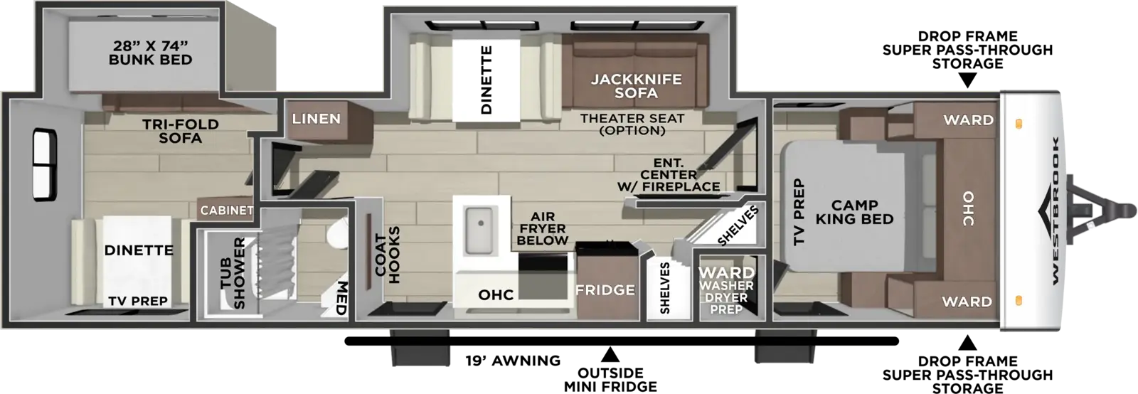 Floorplan diagram for 2027 Westbrook Luxury 305DBLC