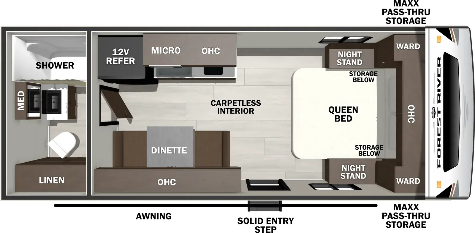 Floorplan diagram for 2026 Wildcat Travel Trailers 160BATH