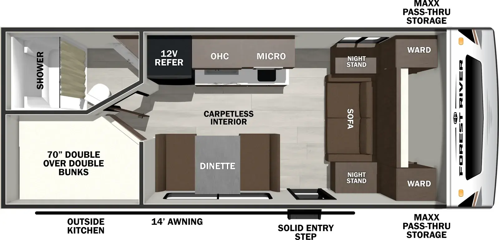 Floorplan diagram for 2026 Wildcat Travel Trailers 170DBEDS