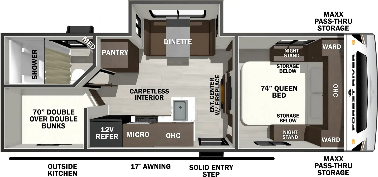Floorplan diagram for 2026 Wildcat Travel Trailers 241DBEDS