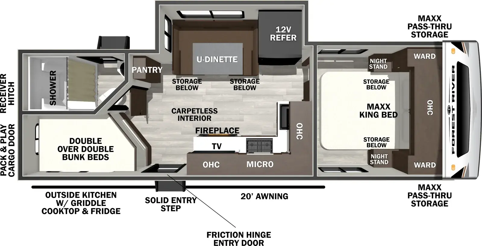 Floorplan diagram for 2026 Wildcat Travel Trailers 246DBX